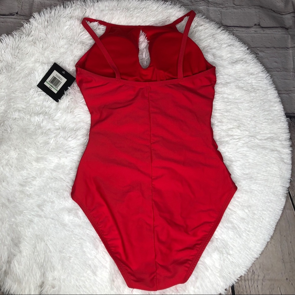 Ellen Tracy red eyelet opening 1 piece swim suit - Picture 4 of 9